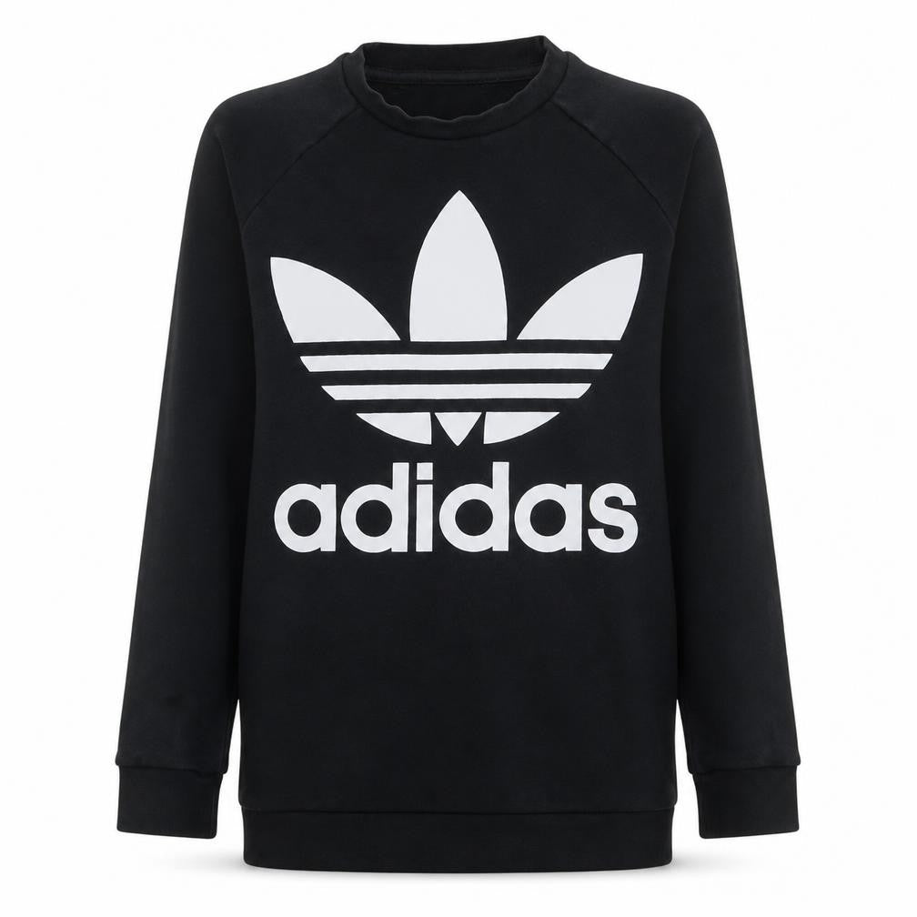 Adidas Womens Black Size 8 Crew Neck Trefoil Logo Sweatshirt