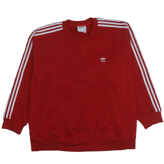 Adidas Womens Red 3-Stripes Crew Neck Pullover Sweatshirt 3XL