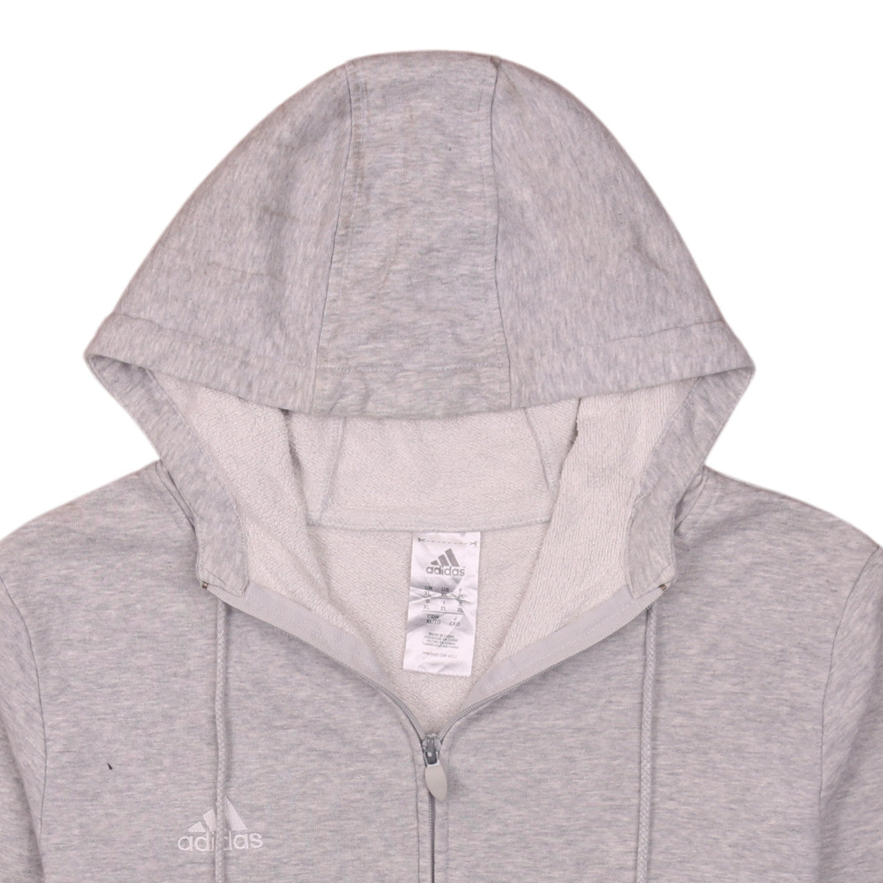 Adidas Mens Grey Full Zip Hoodie XL Regular Fit Lightweight