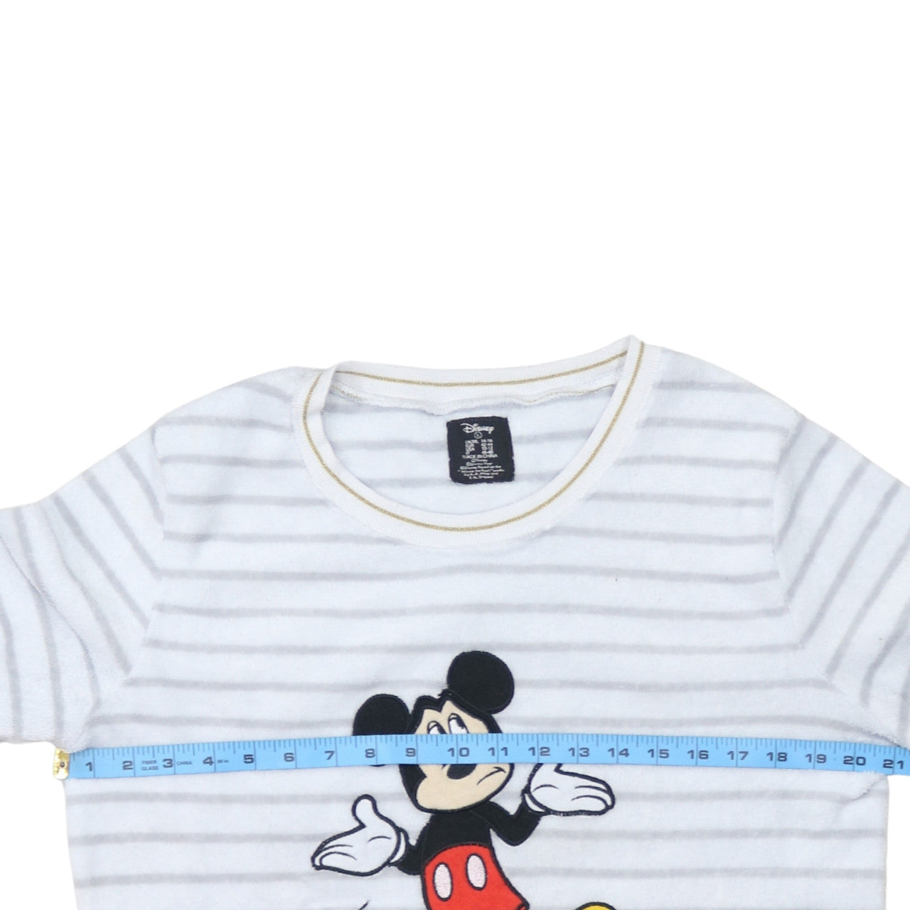 Disney Women’s White Striped Fleece Mickey Mouse Pyjama Top L