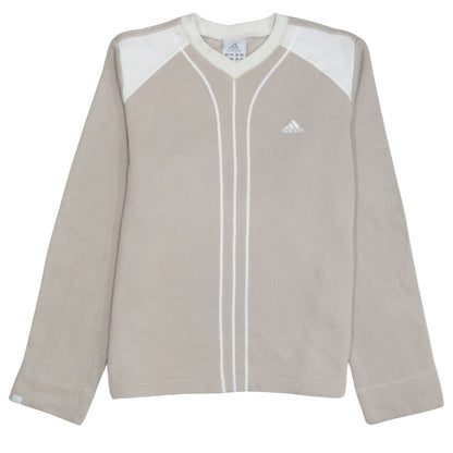 Additional front view of Adidas boys’ beige v-neck pullover sweatshirt, size 176, long sleeve