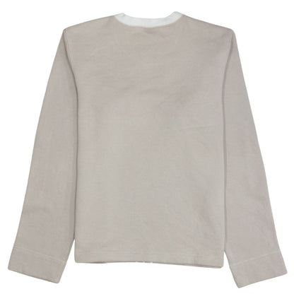 Brand and care label for Adidas boys’ beige v-neck pullover sweatshirt, size 176, long sleeve