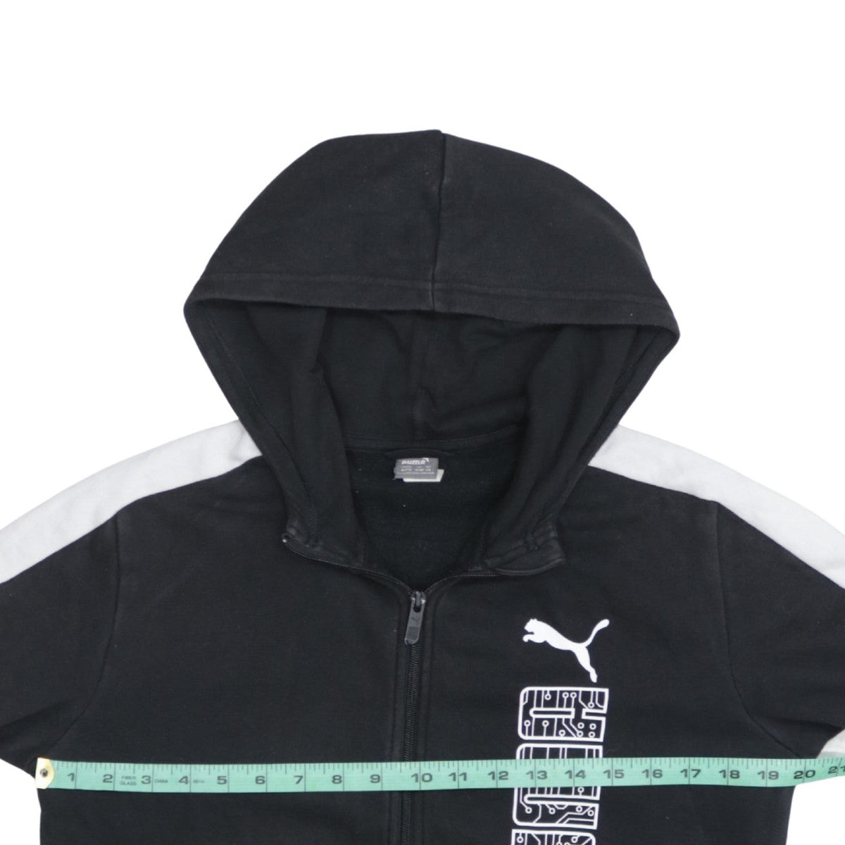 Puma Boys Black Full Zip Hoodie 15-16 Years Sportswear Logo Cotton Blend
