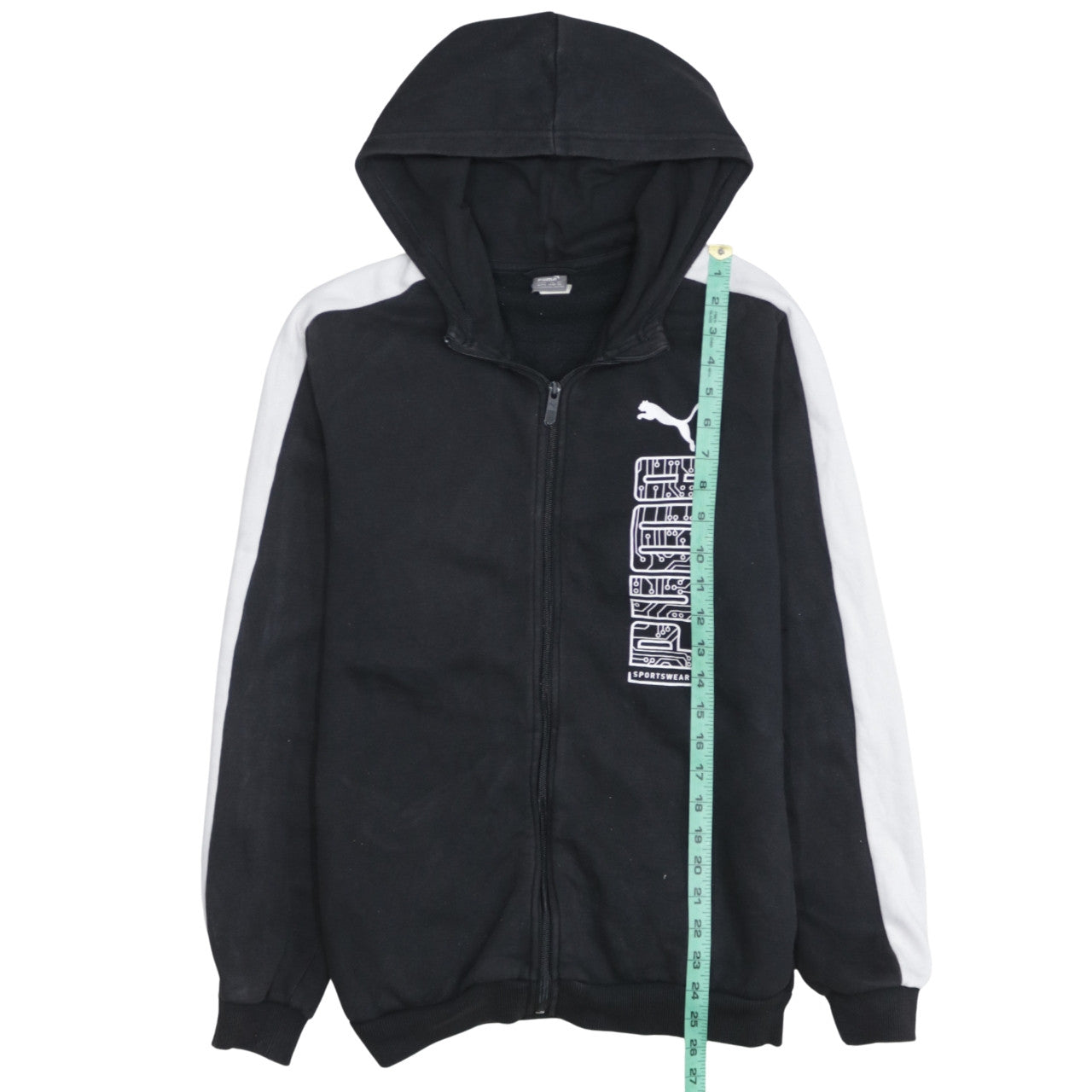 Puma Boys Black Full Zip Hoodie 15-16 Years Sportswear Logo Cotton Blend