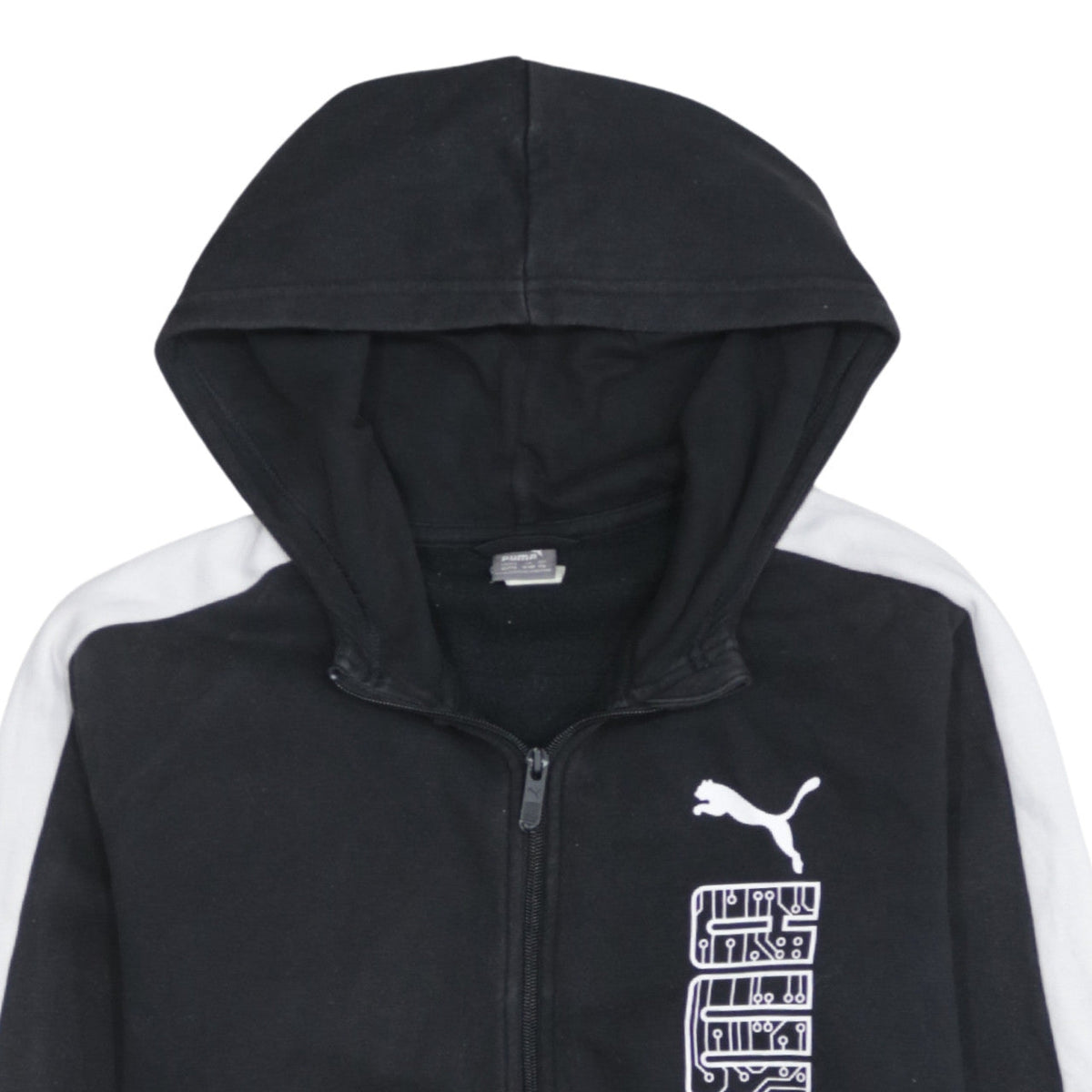 Puma Boys Black Full Zip Hoodie 15-16 Years Sportswear Logo Cotton Blend