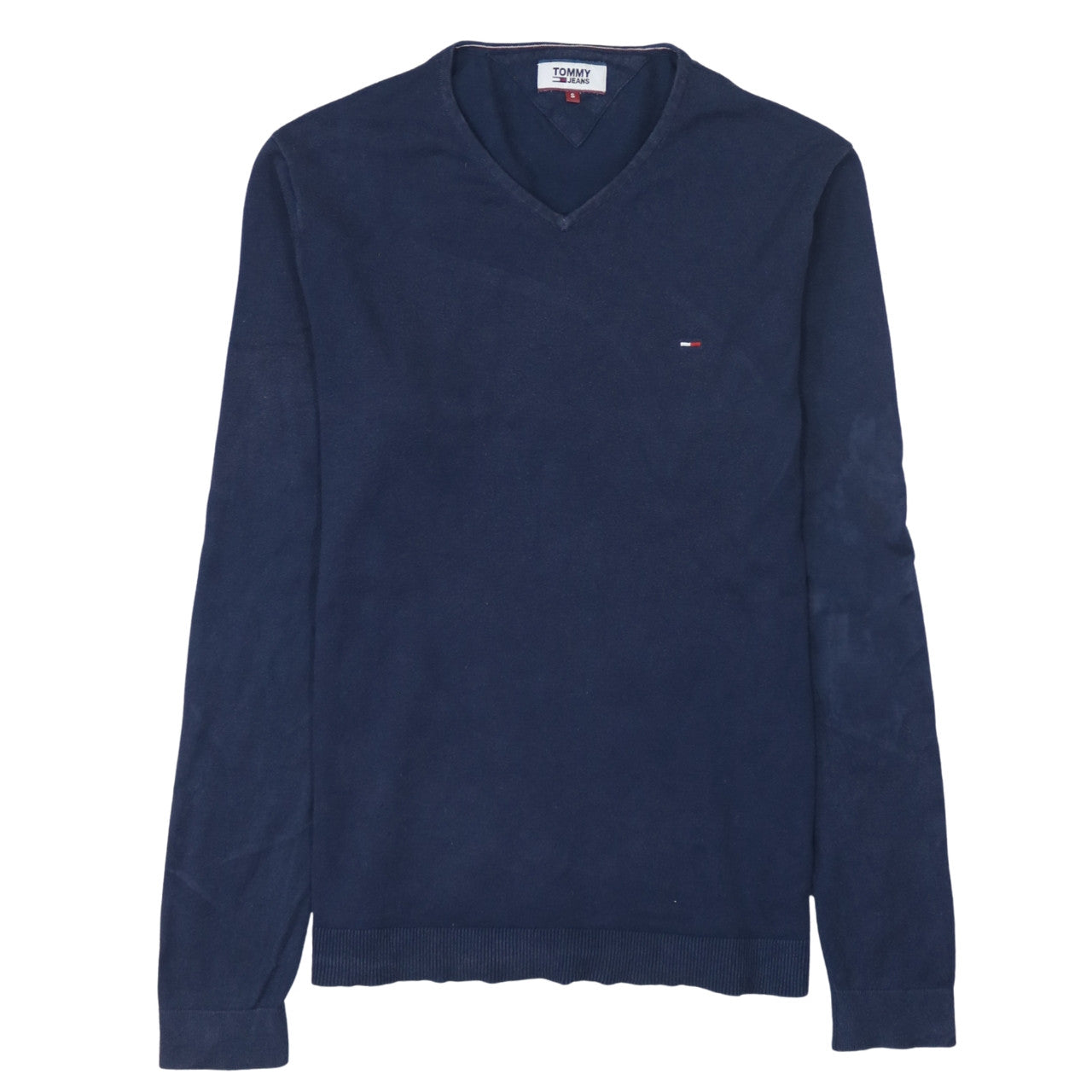 Tommy Jeans Men’s Blue V-Neck Cotton Blend Jumper Size S