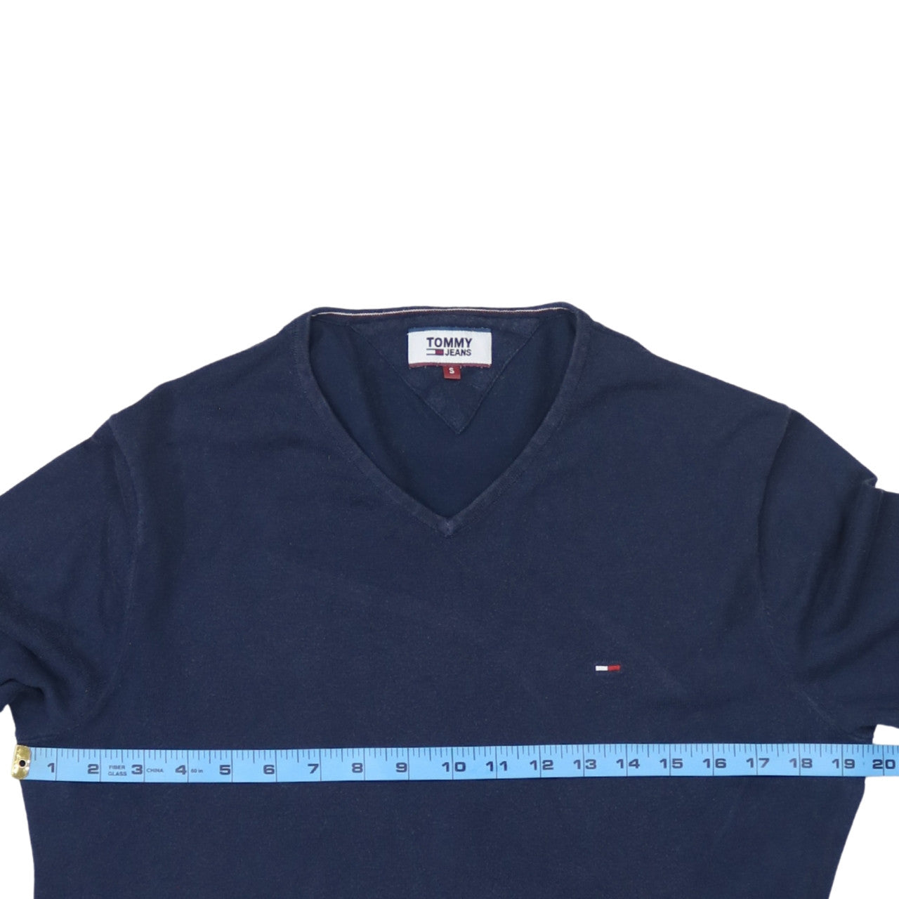 Tommy Jeans Men’s Blue V-Neck Cotton Blend Jumper Size S