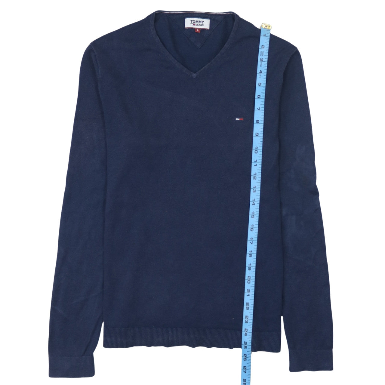 Tommy Jeans Men’s Blue V-Neck Cotton Blend Jumper Size S