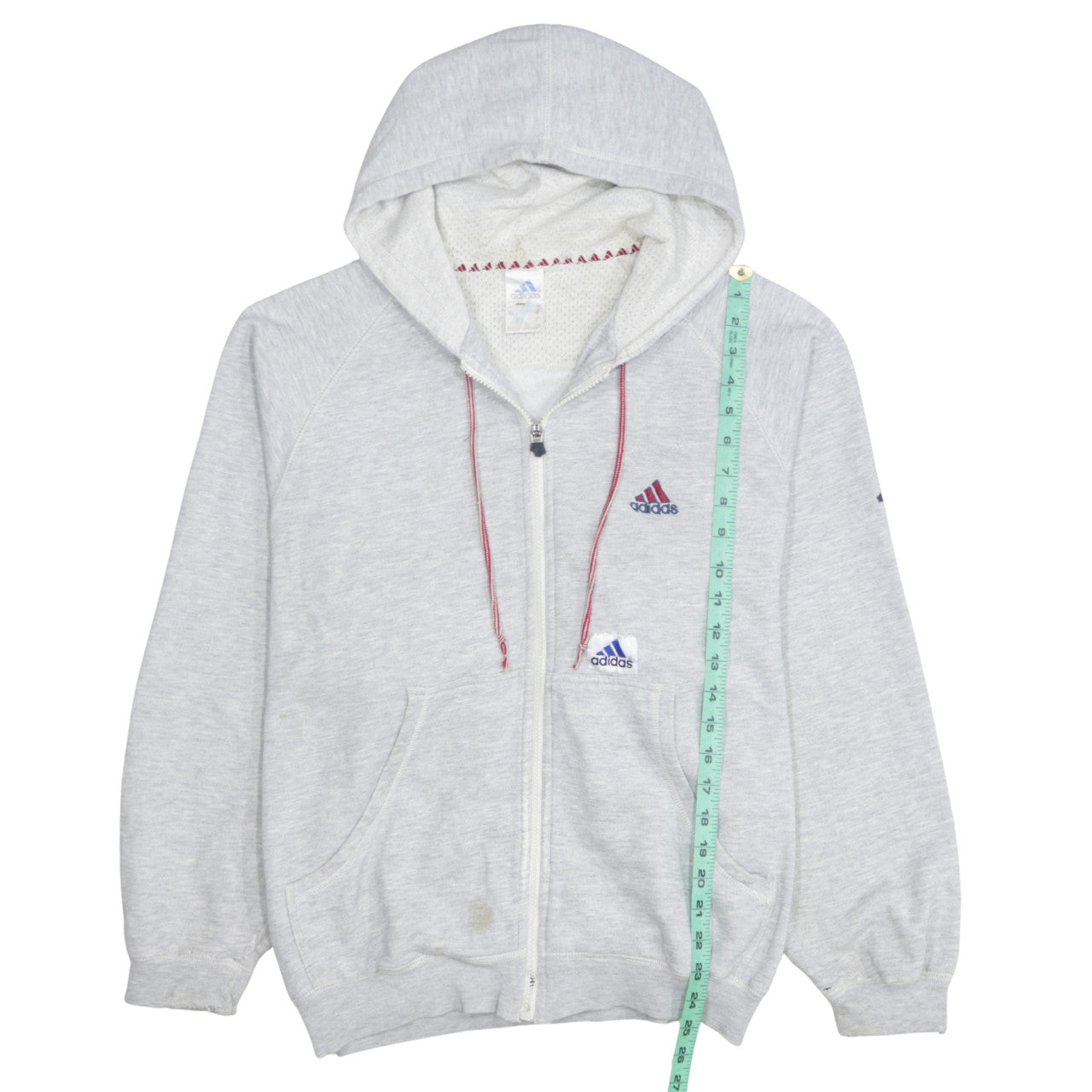 Adidas Womens Grey Full Zip Hoodie Medium Cotton Blend Logo