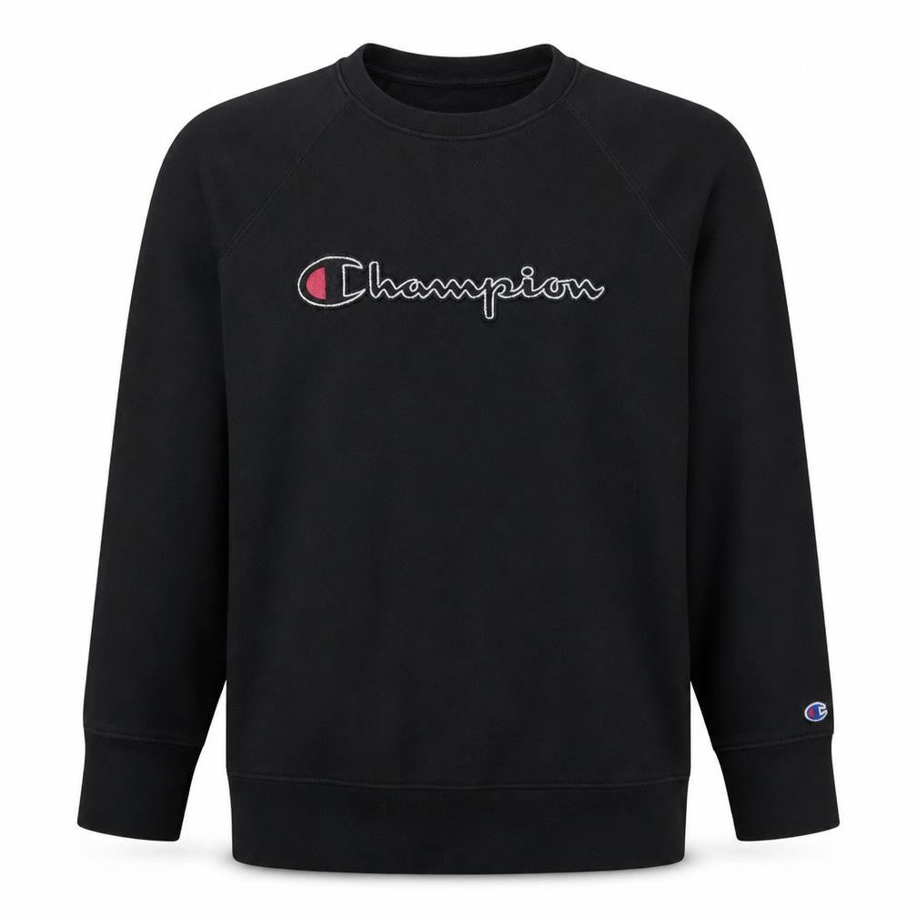 Champion Men's Black Pullover Sweatshirt M Embroidered Logo Crew Neck