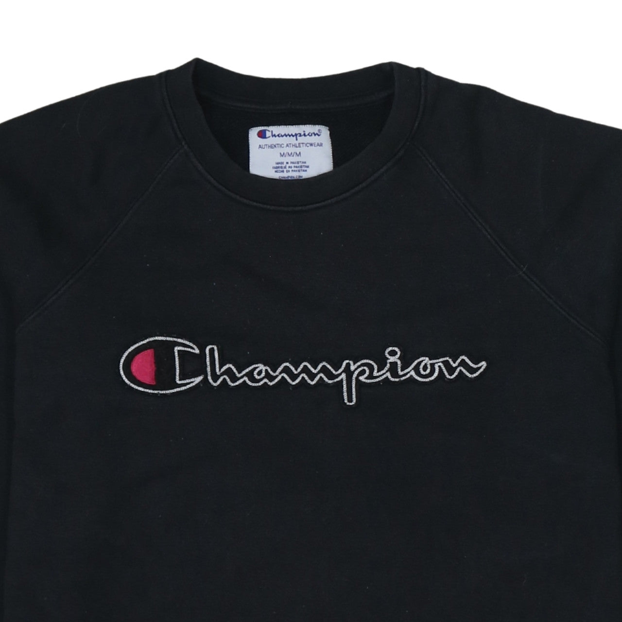 Champion Men's Black Pullover Sweatshirt M Embroidered Logo Crew Neck