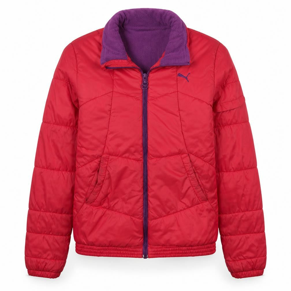 Puma Girls Red Puffer Jacket Size 14 XL Quilted Hoodless Winter Coat
