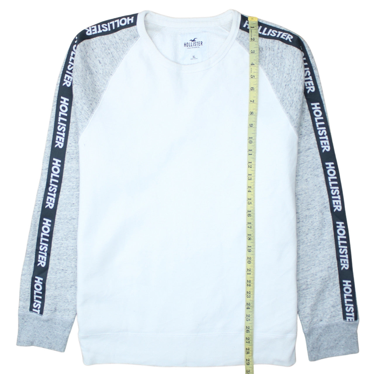Hollister Men’s White Grey Logo Sleeve Pullover Sweatshirt XL