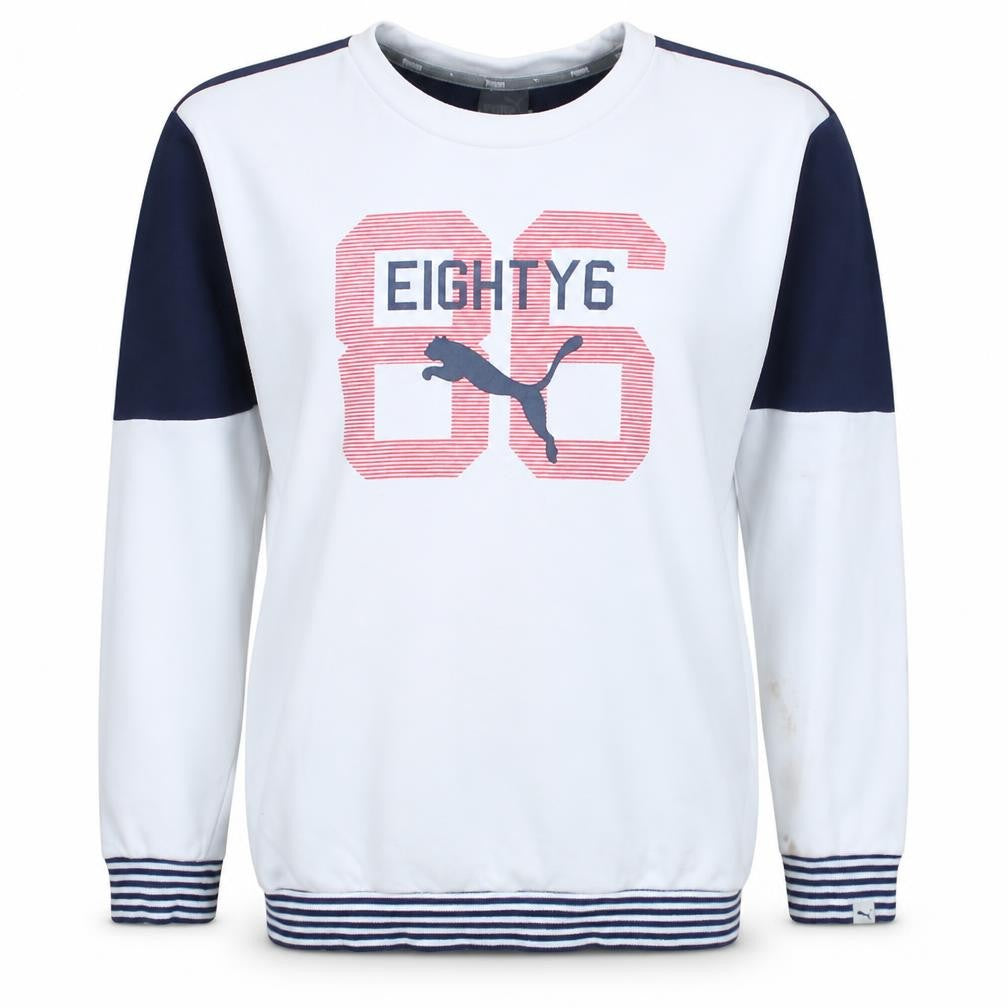 Puma Womens White Blue Size 10 Crew Neck Pullover Sweatshirt