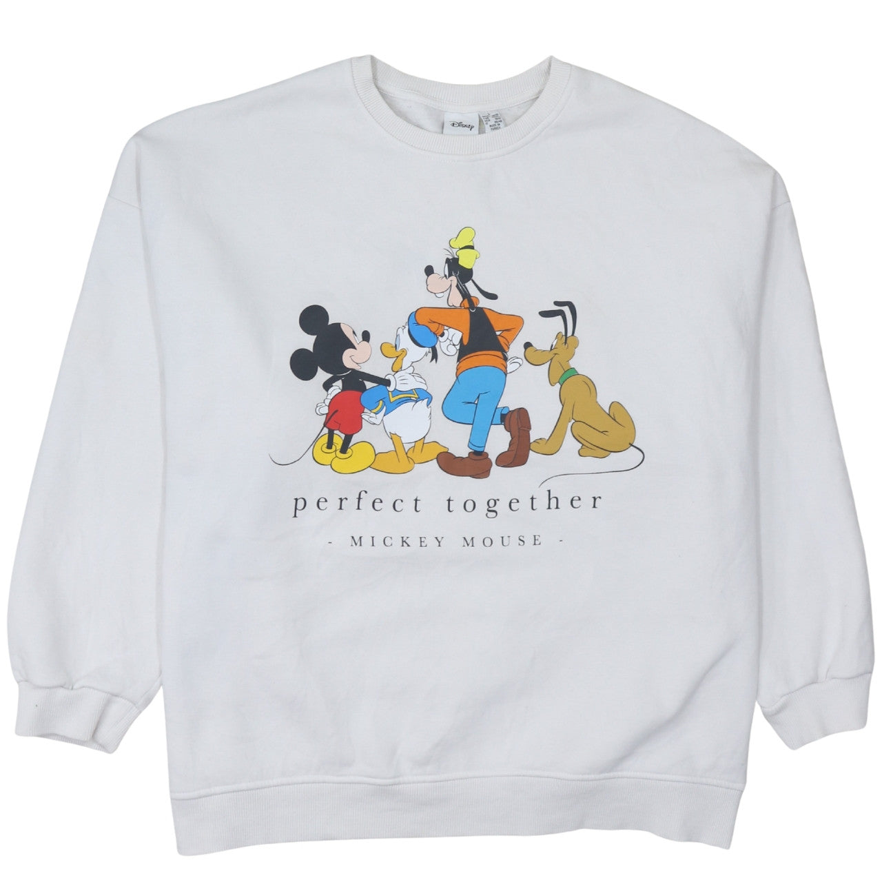 Disney Women White L Mickey Mouse Crew Neck Pullover Sweatshirt