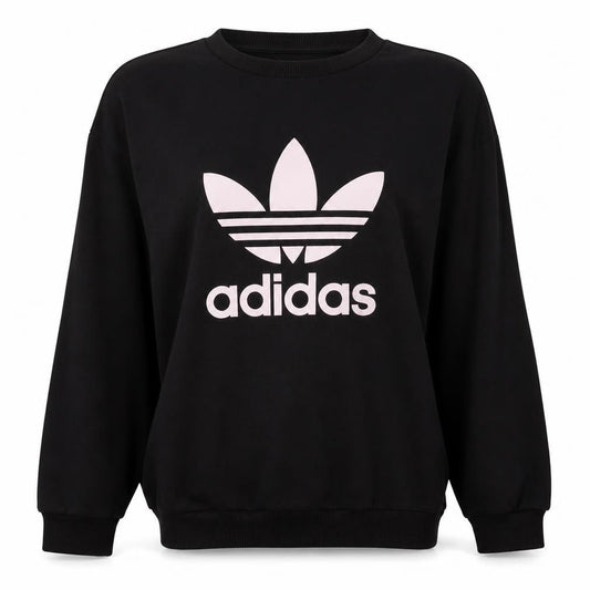 Adidas Womens Black Crew Neck Pullover Sweatshirt UK 6