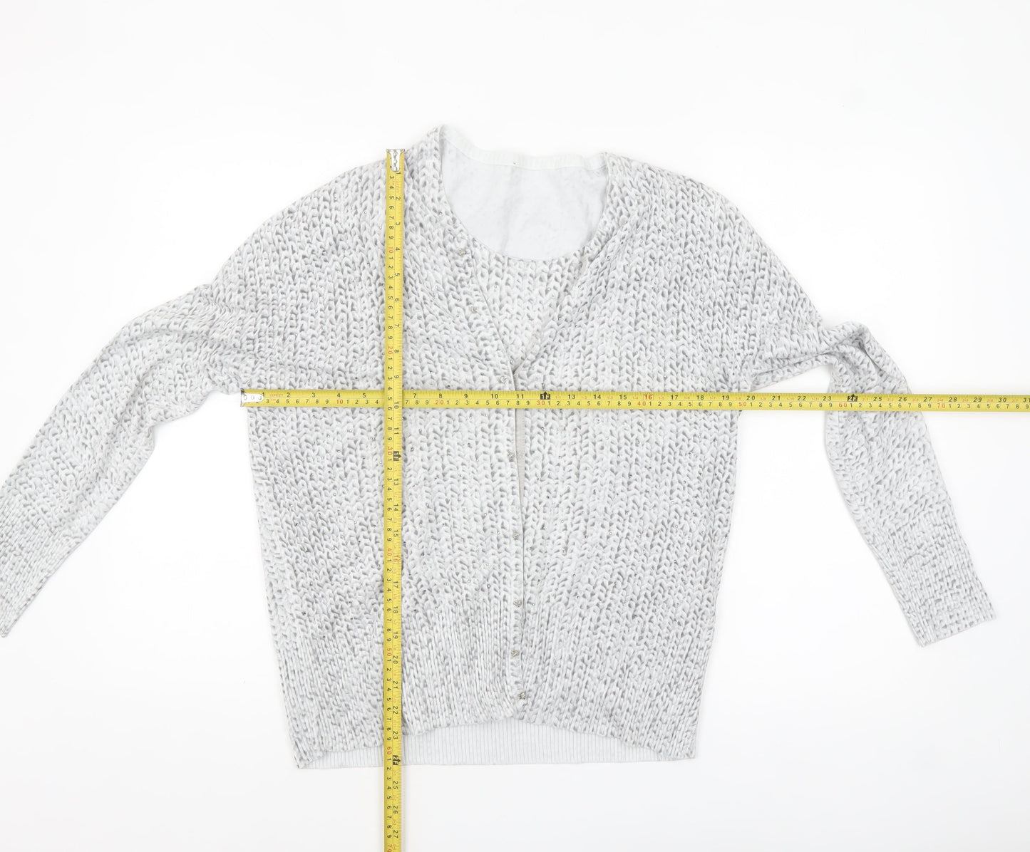 LEO & UGO Womens Grey Knit Cardigan Size 12 Long Sleeve