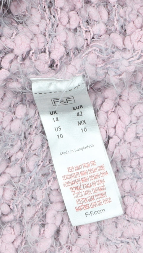 F&F Women’s Pink Chunky Knit V-Neck Pullover Jumper Size 14