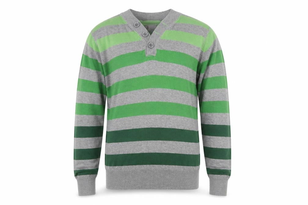Next Mens Green Grey Striped Henley Jumper Size L Cotton Knit