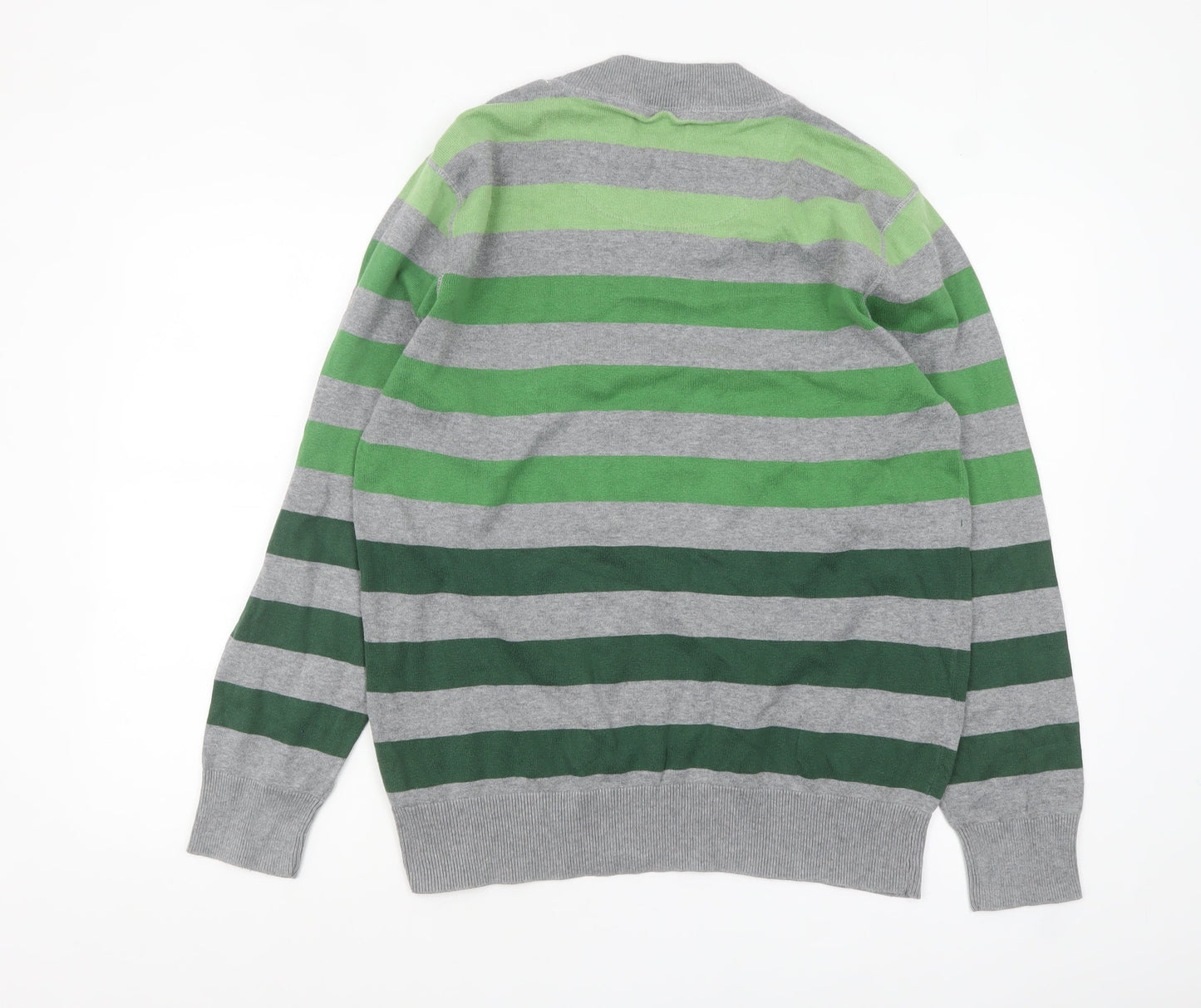 Next Mens Green Grey Striped Henley Jumper Size L Cotton Knit