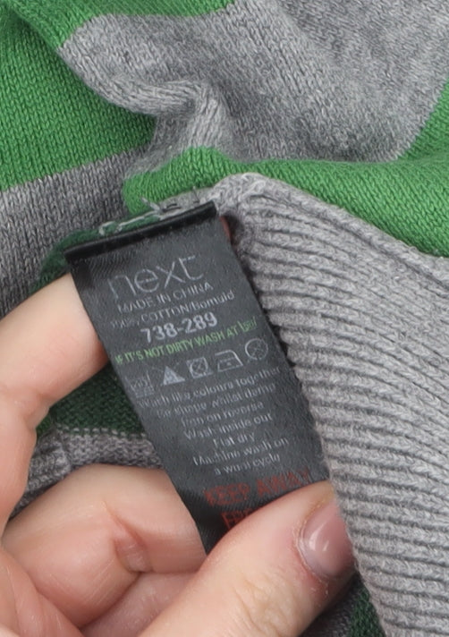 Next Mens Green Grey Striped Henley Jumper Size L Cotton Knit