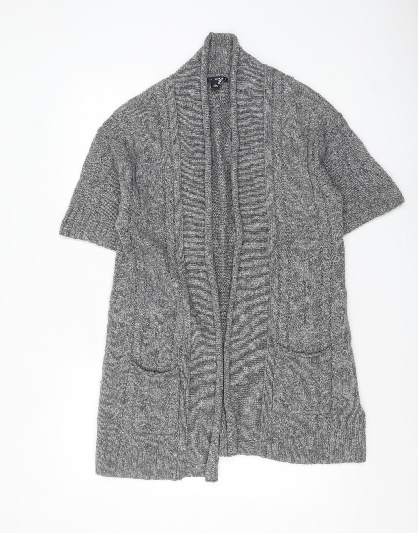 Banana Republic Women Grey Wool Blend Cable-Knit Open Cardigan L