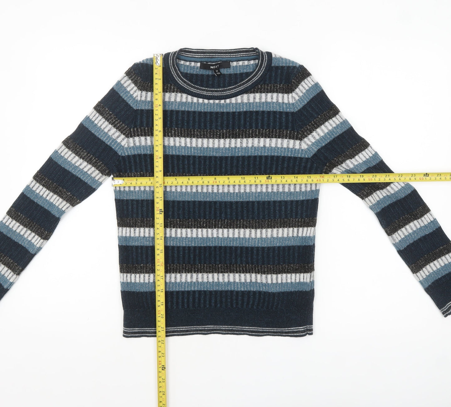Next Women Blue Striped Acrylic Crew Neck Jumper Size 12