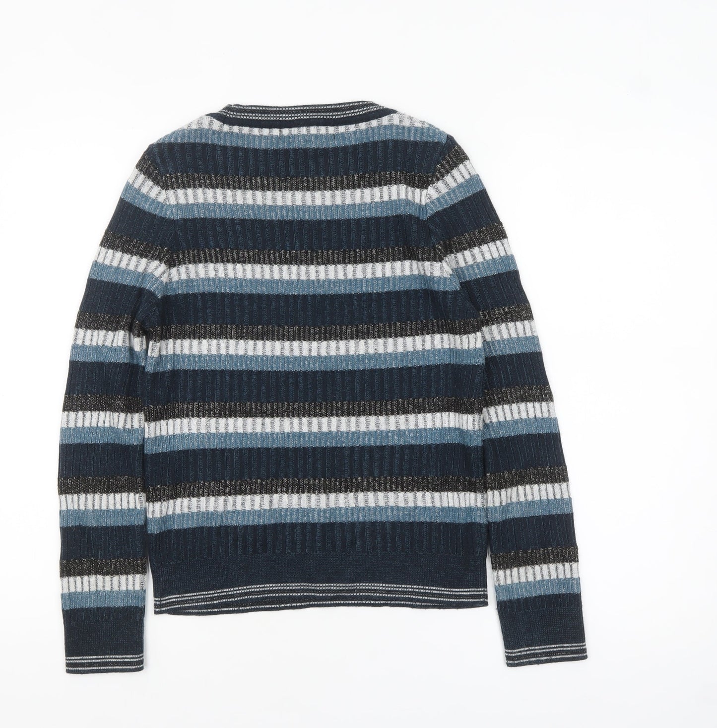 Next Women Blue Striped Acrylic Crew Neck Jumper Size 12