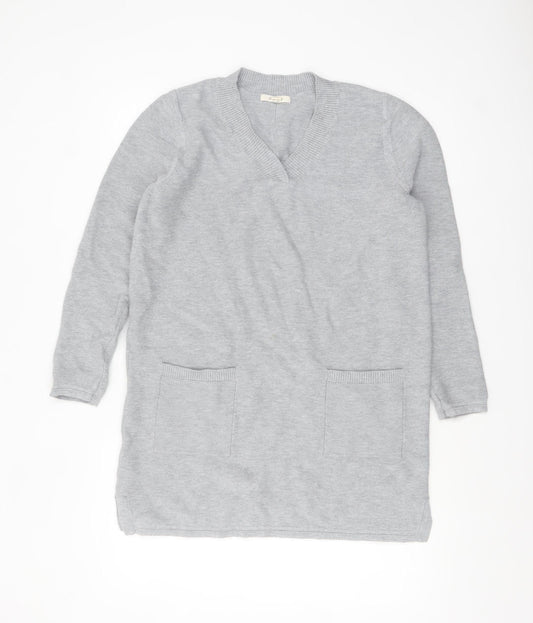 White Stuff Women's Grey V-Neck Tunic Jumper UK 12 Cotton Wool Blend