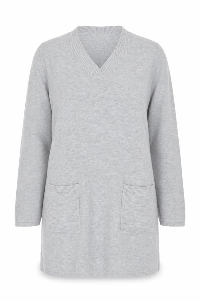 White Stuff Women's Grey V-Neck Tunic Jumper UK 12 Cotton Wool Blend