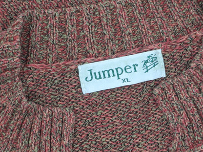Jumper Womens Brown XL V-Neck Knit Cotton Blend Pullover