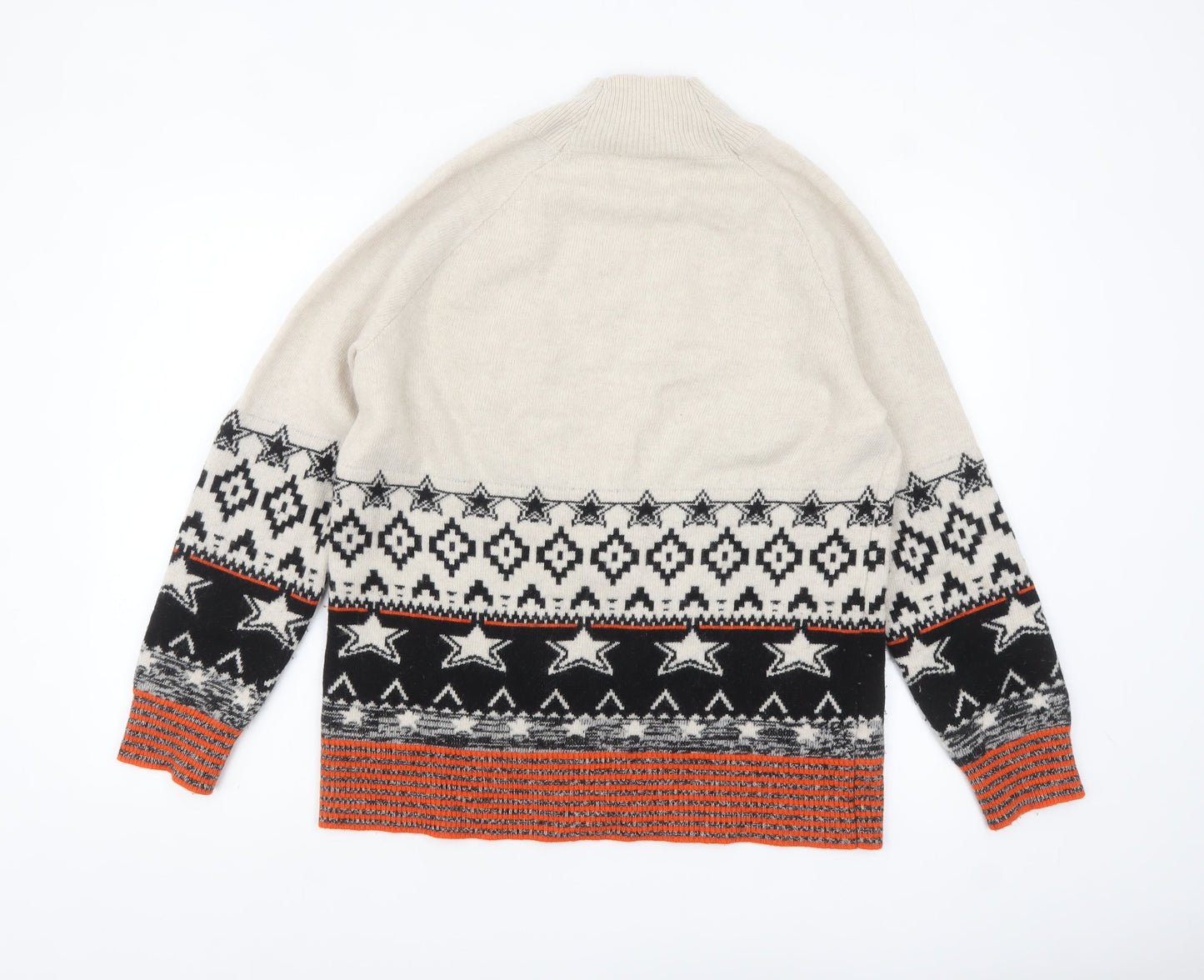 White Stuff Women’s Beige Wool Fair Isle High Neck Jumper Size 14