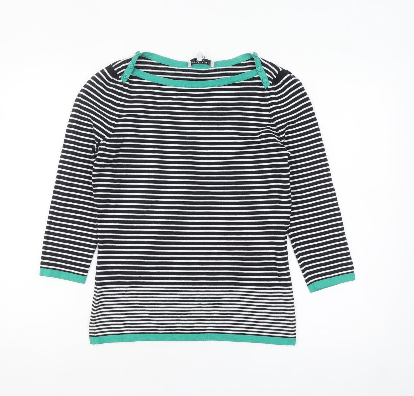Laura Ashley Women's Black Stripe Boat Neck 3/4 Sleeve Cotton Jumper Size 12