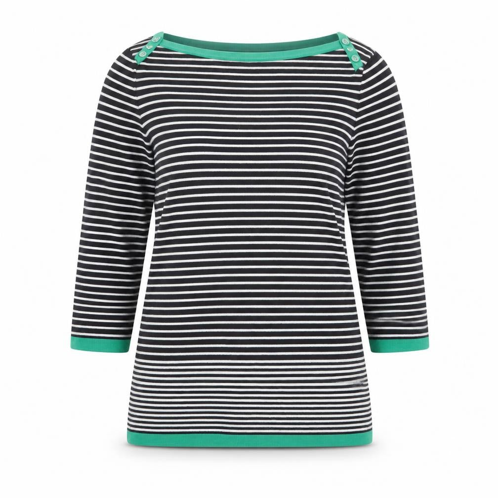 Laura Ashley Women's Black Stripe Boat Neck 3/4 Sleeve Cotton Jumper Size 12