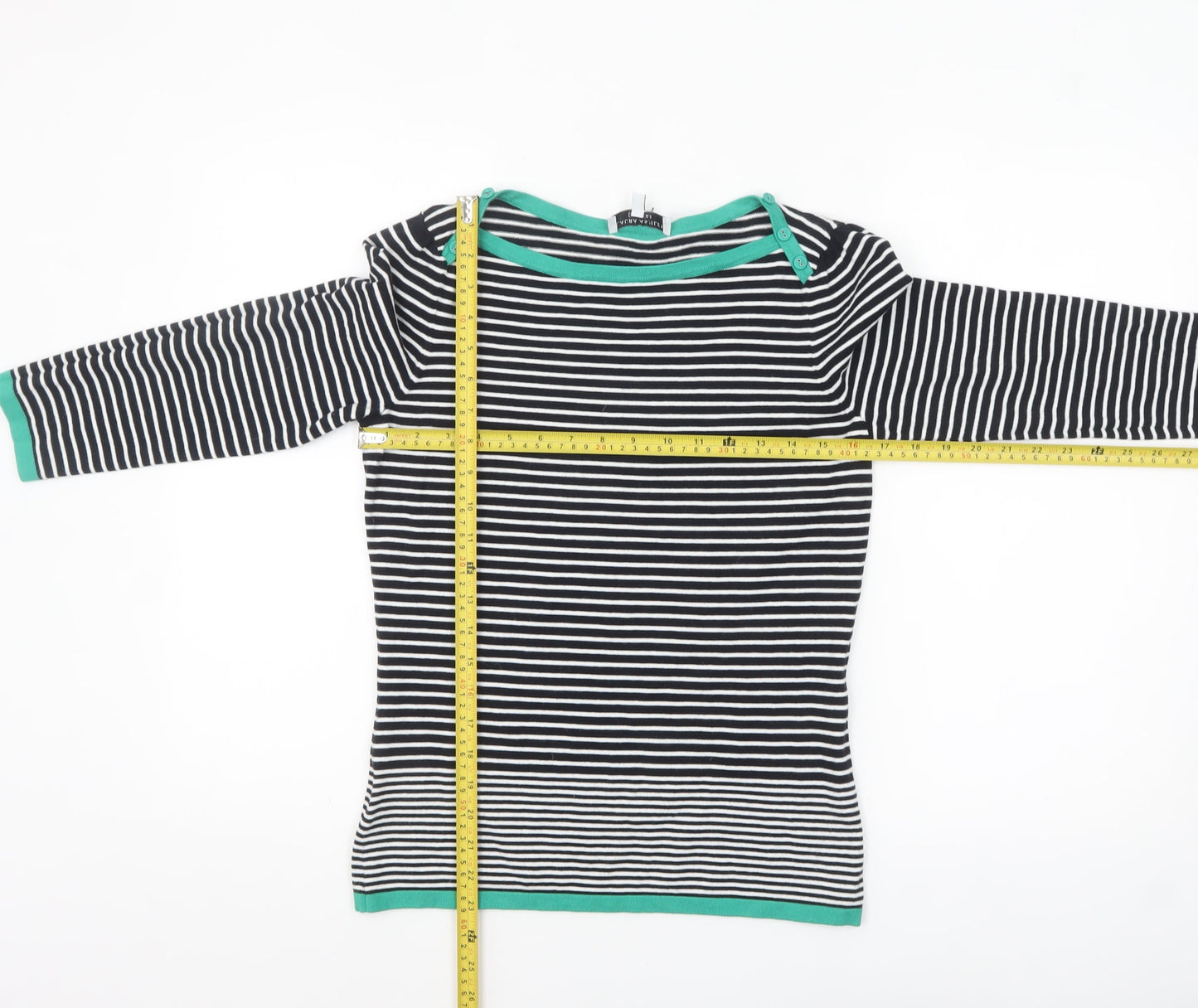Laura Ashley Women's Black Stripe Boat Neck 3/4 Sleeve Cotton Jumper Size 12