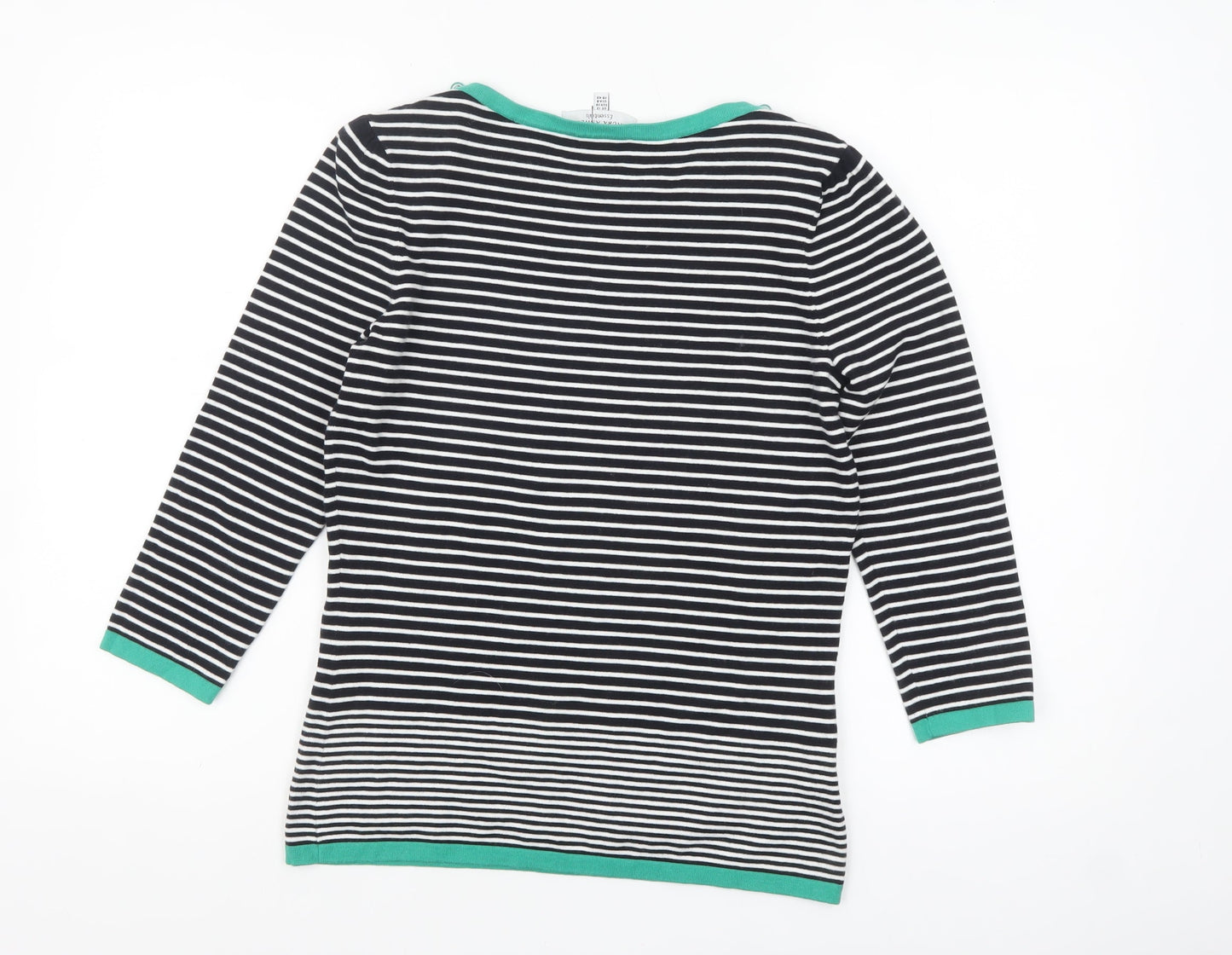Laura Ashley Women's Black Stripe Boat Neck 3/4 Sleeve Cotton Jumper Size 12