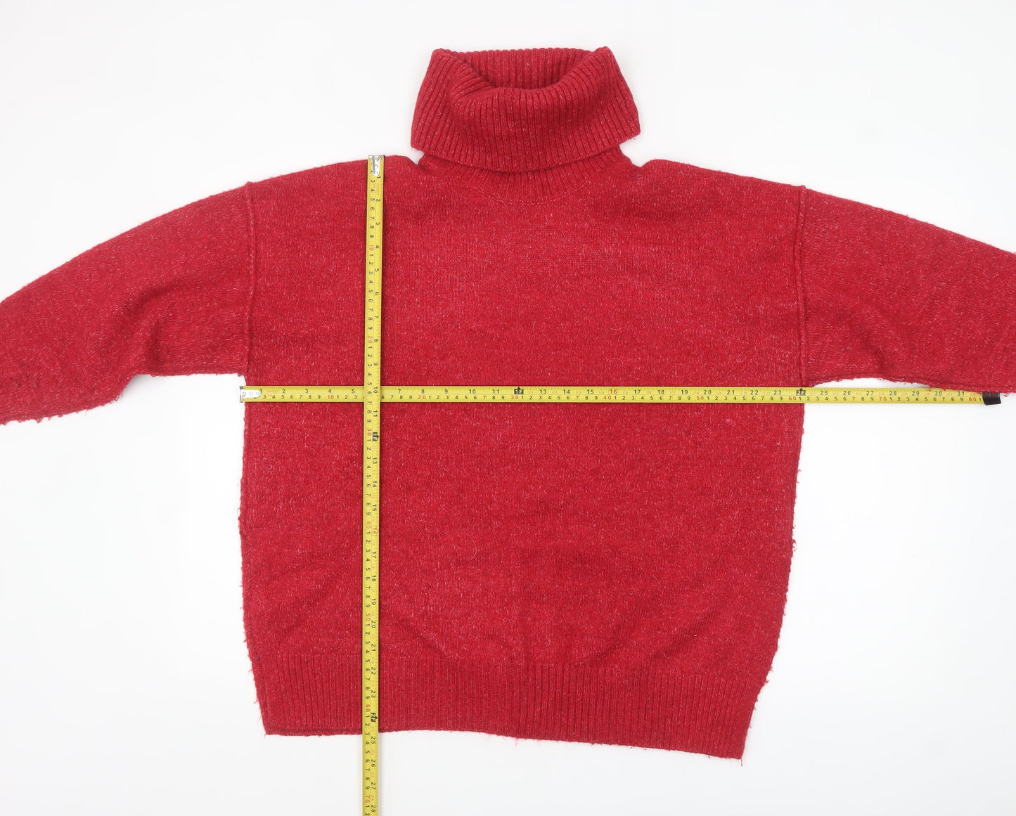 MNG Women's Red Roll Neck Knit Jumper Size S Relaxed Fit