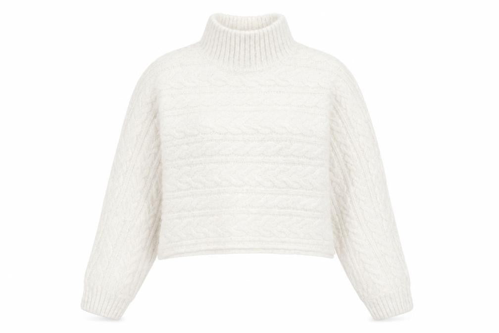 New Look Women White Cable-Knit High Neck Jumper Size M