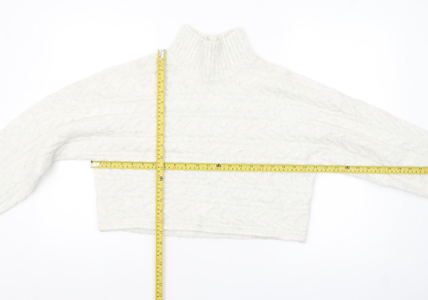 New Look Women White Cable-Knit High Neck Jumper Size M