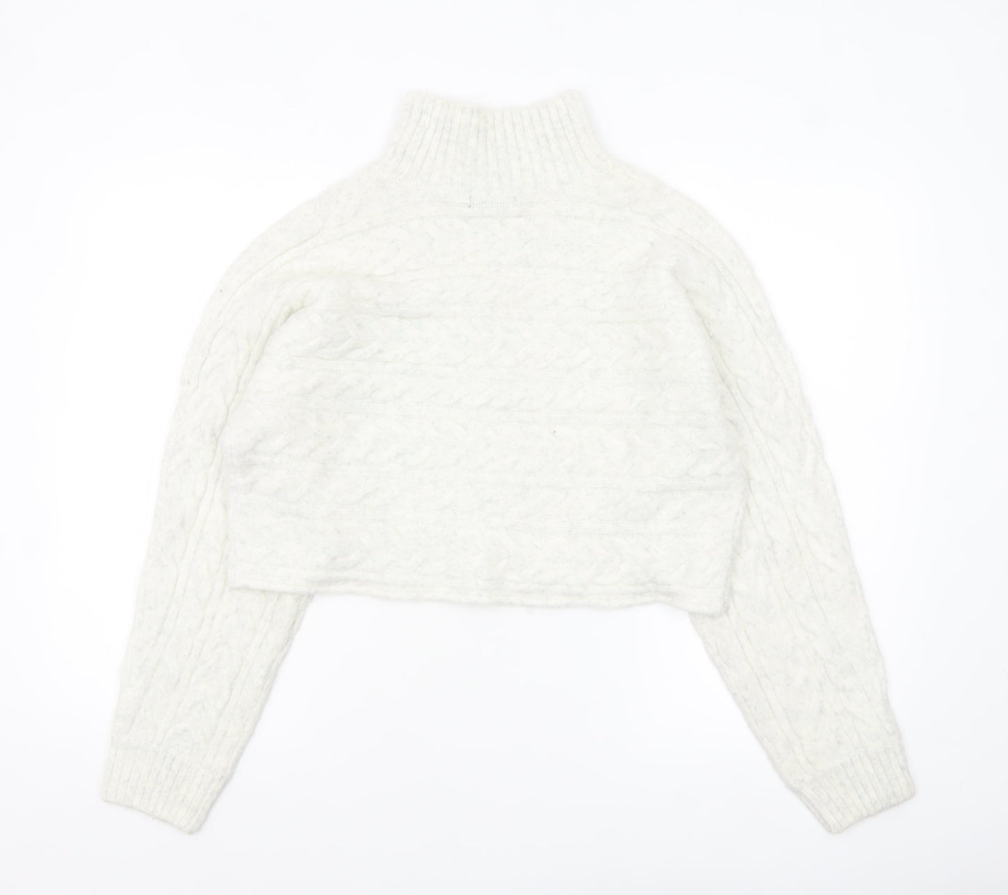 New Look Women White Cable-Knit High Neck Jumper Size M
