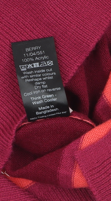 M&Co Women’s Red Striped V-Neck Pullover Jumper Size 16