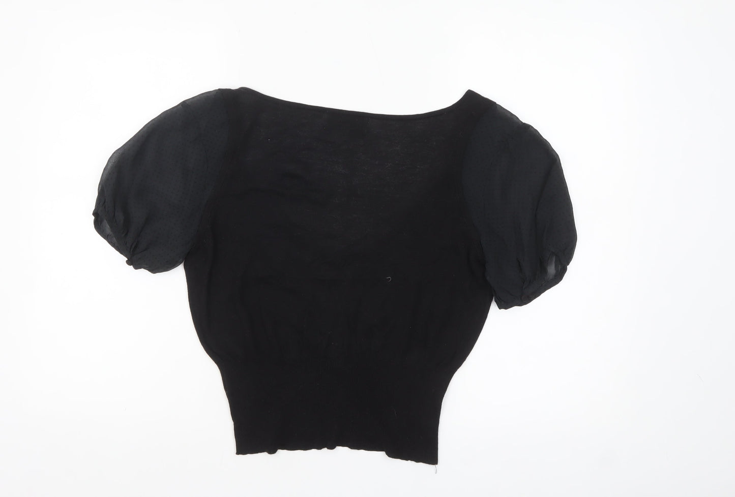Noa Noa Women Black Cropped Puff Sleeve Blouse XL