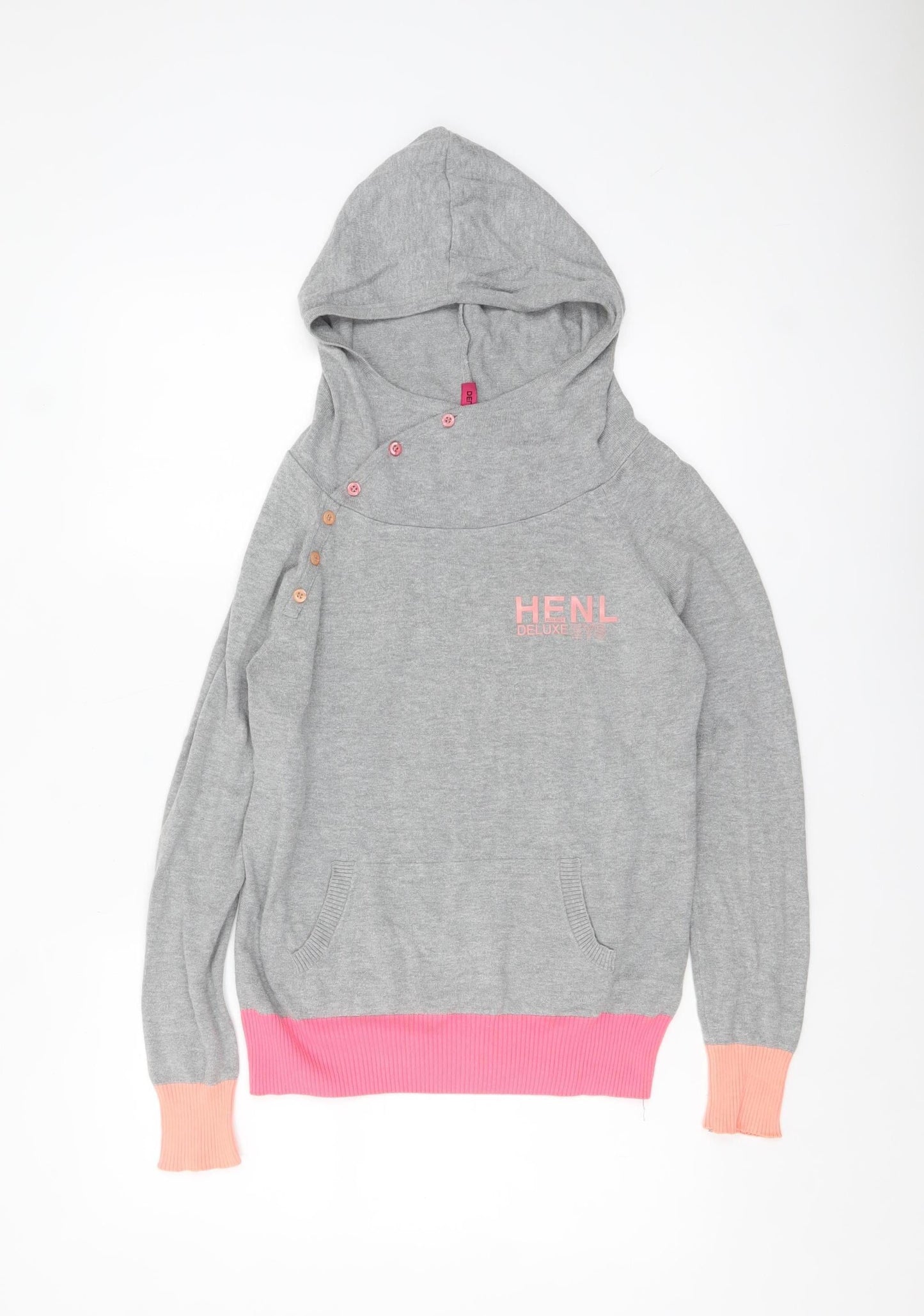 Henleys Womens Grey High Neck Hooded Pullover Jumper Size S