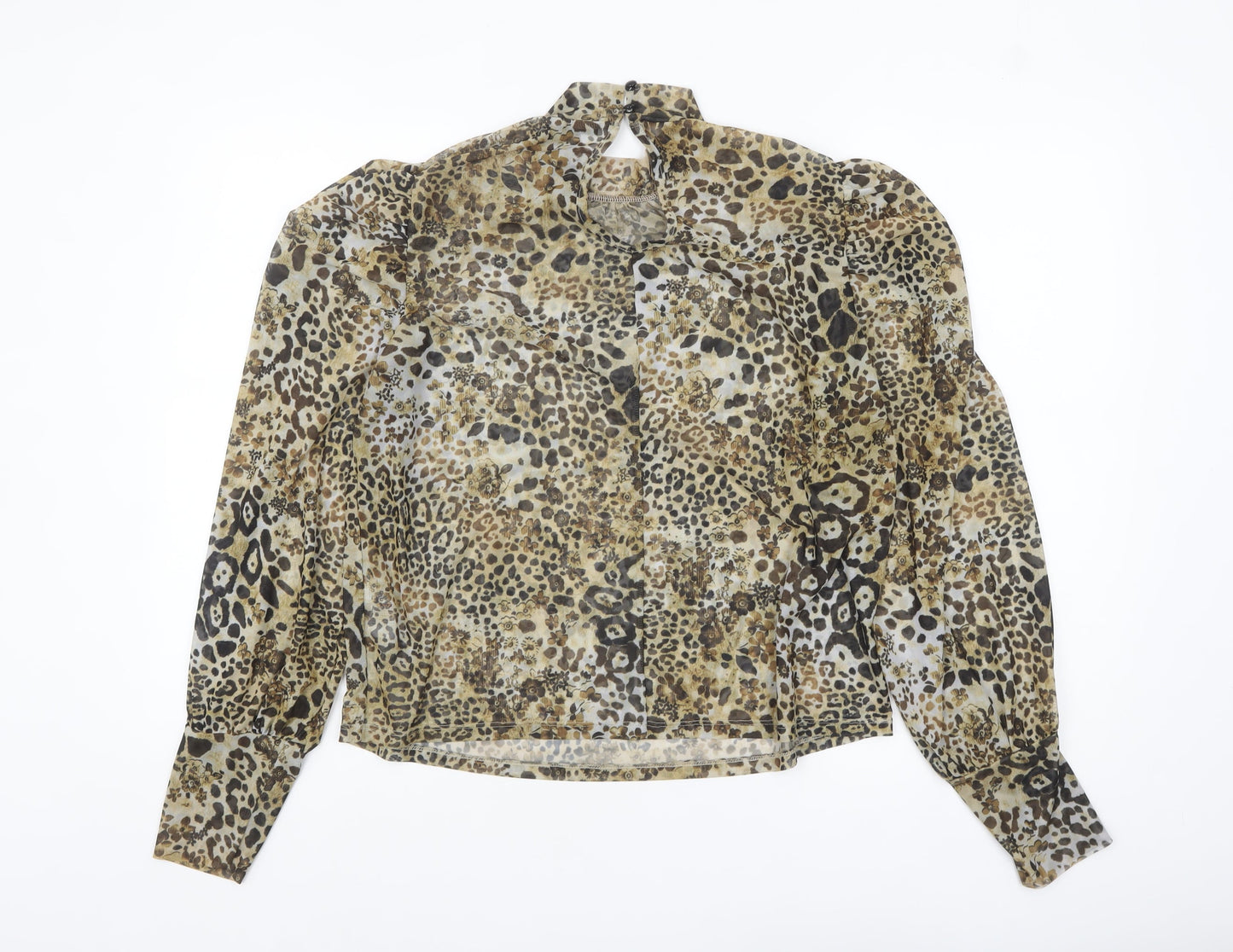 V by Very Women’s Brown Animal Print High Neck Sheer Blouse Size 16
