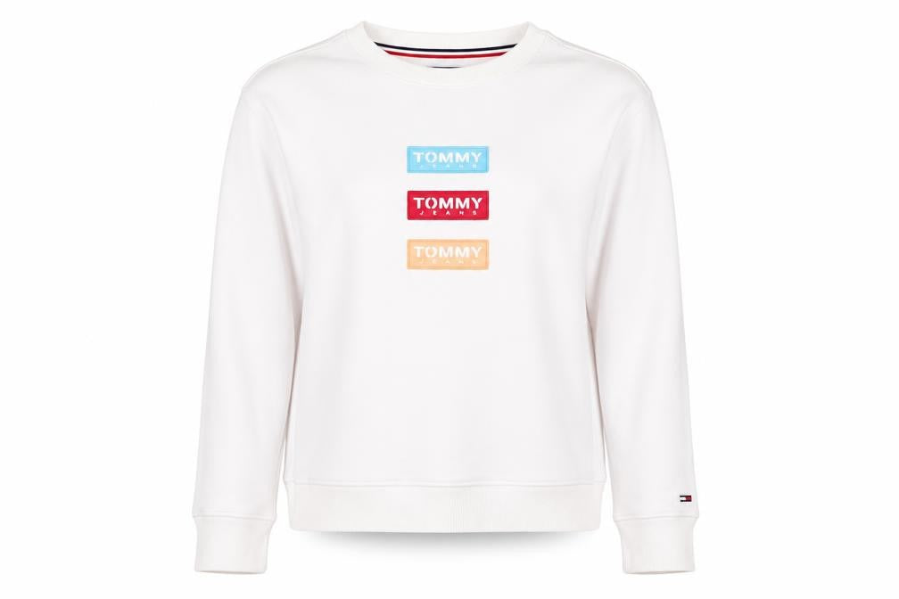 Tommy Jeans Women's White Cotton Blend Logo Sweatshirt Size S
