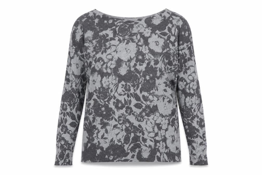 David Emanuel Women’s Grey Floral Knit Pullover Jumper XS