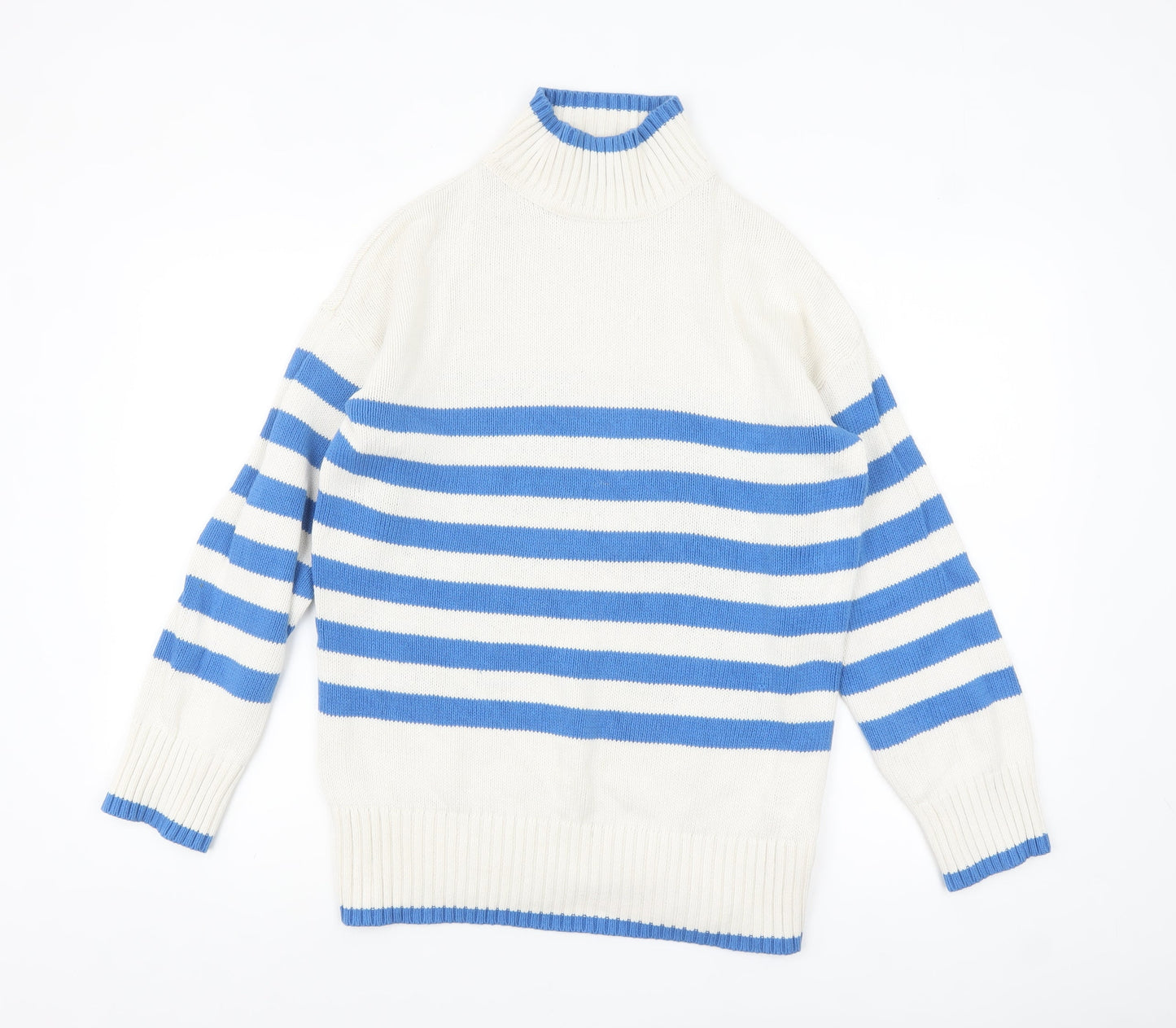 Nutmeg Women Blue White Striped High Neck Cotton Jumper Size 10
