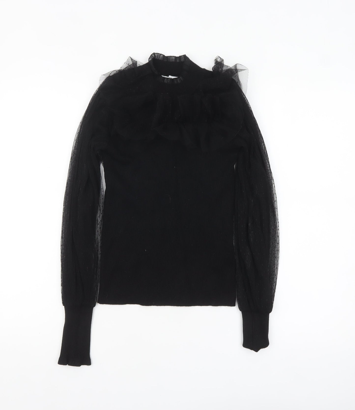 Morgan Women’s Black High Neck Sheer Sleeve Ruffle Jumper Size S