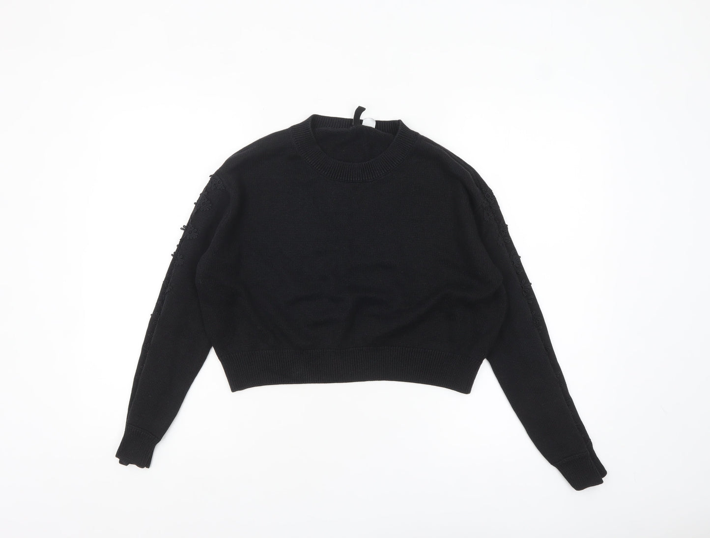 H&M Divided Women's Black Crew Neck Embroidered Knit Jumper Size S