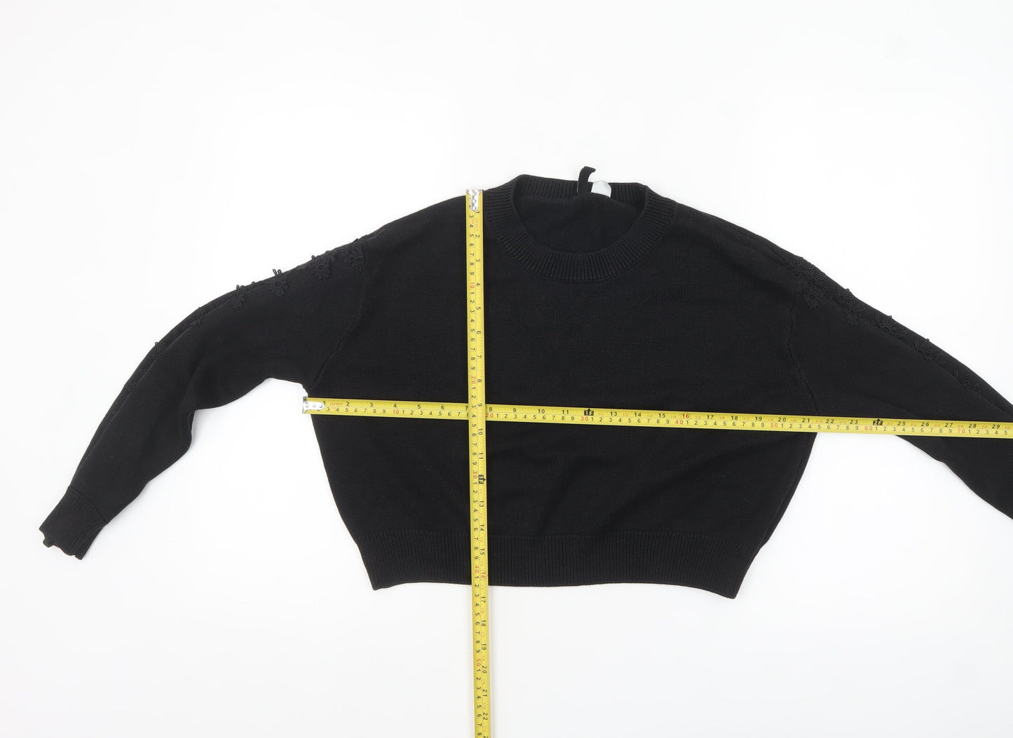 H&M Divided Women's Black Crew Neck Embroidered Knit Jumper Size S